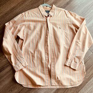 Vintage Ralph Lauren Classic Fit Button Down Shirt Mens XL Orange White Stripe